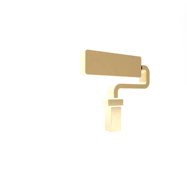 Icono de pincel de rodillo de pintura dorada aislado sobre fondo blanco. 3D ilustración 3D render — Foto de Stock