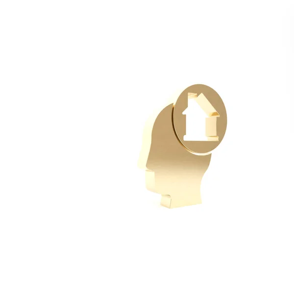 Gold Man álmodik vásárol egy új ház ikon elszigetelt fehér alapon. 3d illusztráció 3D render — Stock Fotó