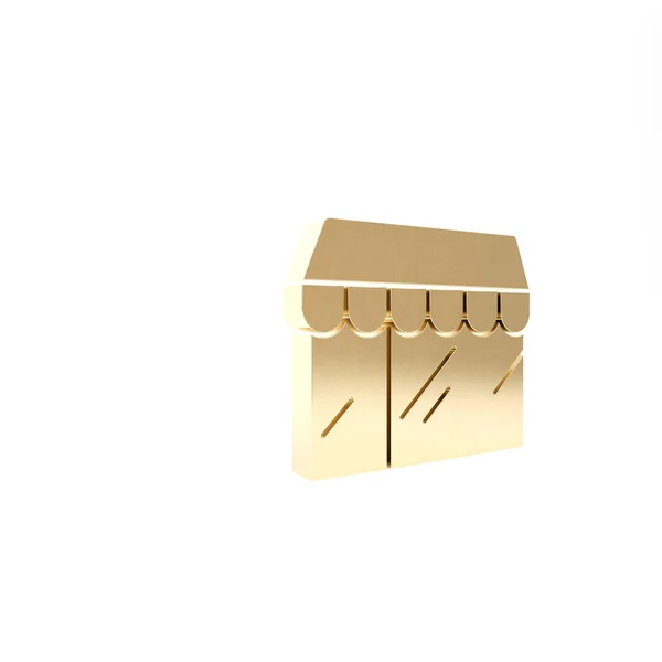 Gold Shopping gebouw of winkel pictogram geïsoleerd op witte achtergrond. Winkel bouw. 3d illustratie 3D renderen — Stockfoto