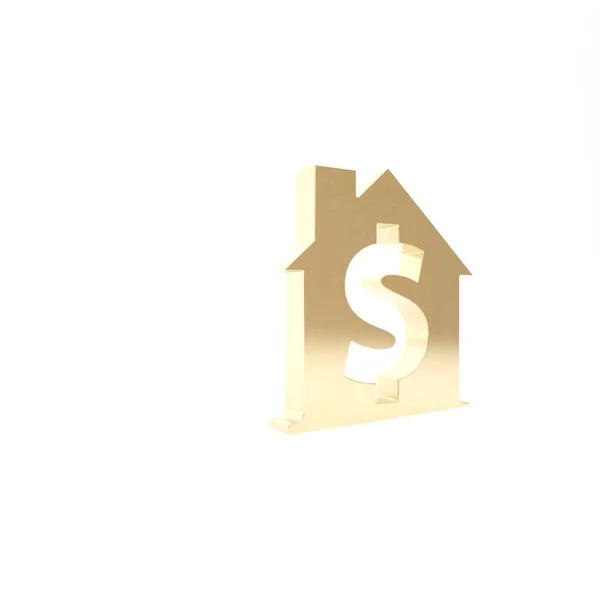 Casa de oro con símbolo del dólar icono aislado sobre fondo blanco. Hogar y dinero. Concepto inmobiliario. 3D ilustración 3D render — Foto de Stock