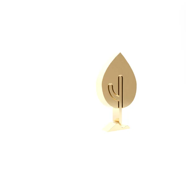 白地に金の木のアイコンが孤立。森のシンボル。3Dイラスト3Dレンダリング — ストック写真