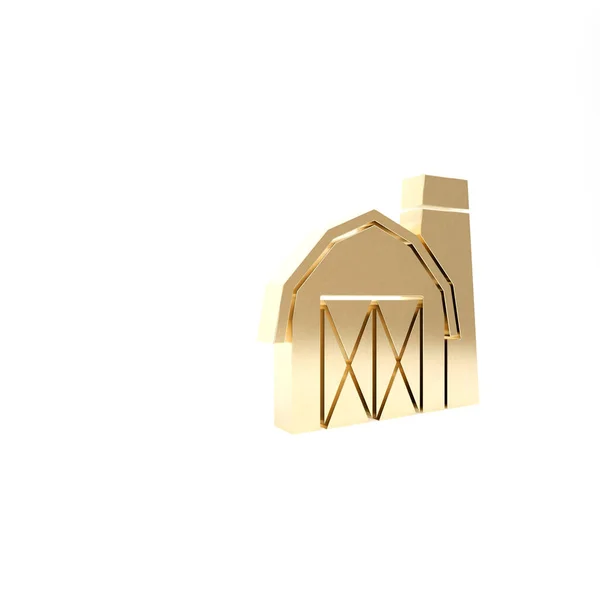 Gold Farm huis pictogram geïsoleerd op witte achtergrond. 3d illustratie 3D renderen — Stockfoto