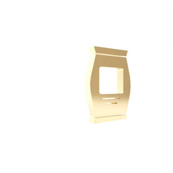 白い背景に隔離されたゴールド肥料バッグアイコン。3Dイラスト3Dレンダリング — ストック写真
