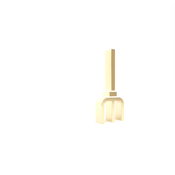 Gold Garden pitchfork icon isolated on white background. Garden fork sign. Tool for horticulture, agriculture, farming. 3d illustration 3D render — Stock Photo, Image