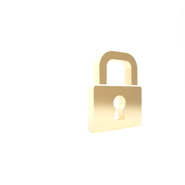Gold Lock Symbol isoliert auf weißem Hintergrund. Vorhängeschloss. Sicherheit, Sicherheit, Schutz, Privatsphäre. 3D Illustration 3D Renderer — Stockfoto