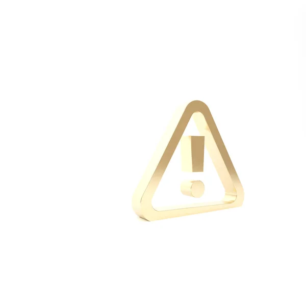 Gold Ausrufezeichen in Dreieck Symbol isoliert auf weißem Hintergrund. Gefahrenwarnschild, Vorsicht, Achtung, Gefahrenwarnschild. 3D Illustration 3D Renderer — Stockfoto