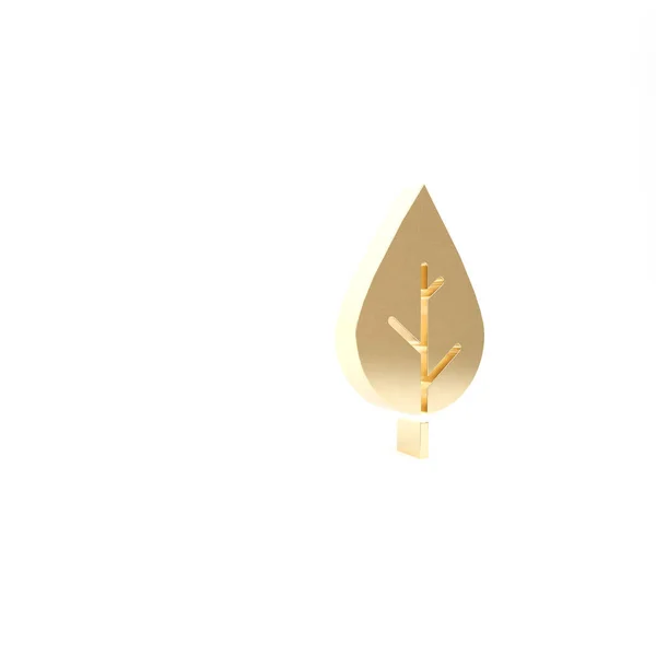 Icône feuille d'or isolée sur fond blanc. Symbole de produit naturel frais. Illustration 3D rendu 3D — Photo