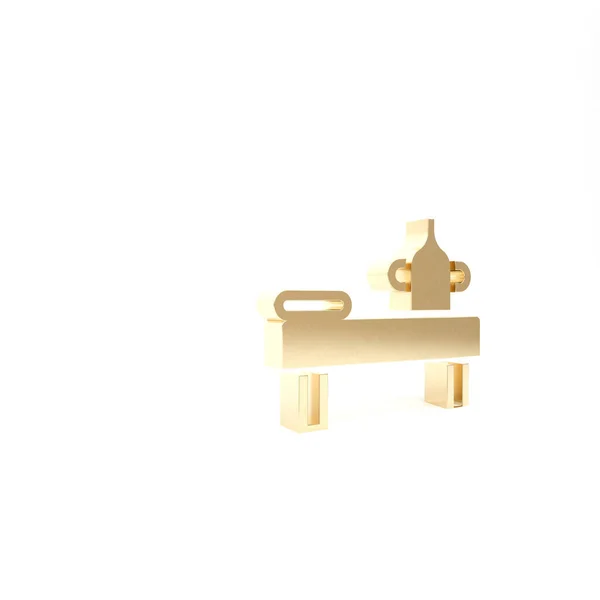 Złoty stół do masażu z ikoną olejową izolowaną na białym tle. Ilustracja 3D 3D renderowania — Zdjęcie stockowe