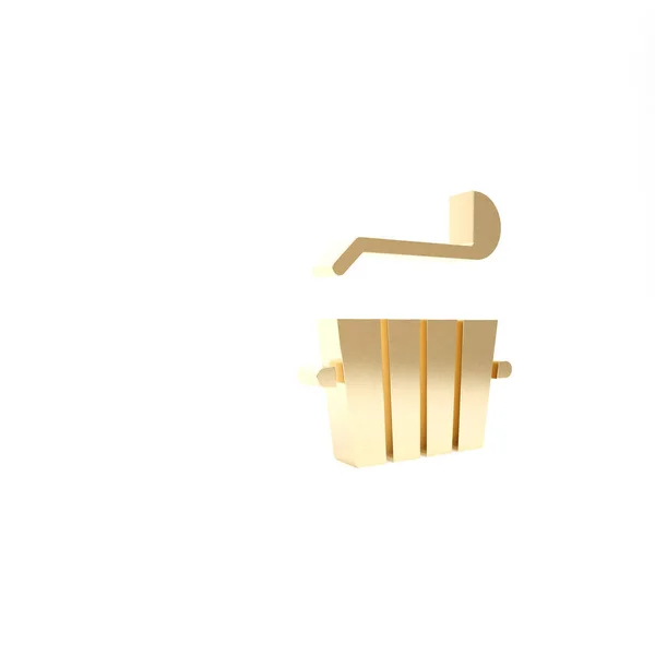 Gold Sauna cubo y cucharón icono aislado sobre fondo blanco. 3D ilustración 3D render —  Fotos de Stock