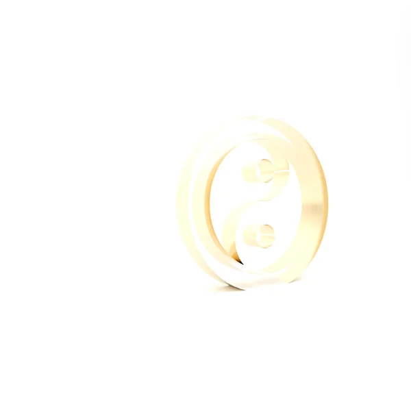 Ouro Yin Yang símbolo de harmonia e equilíbrio ícone isolado no fundo branco. 3D ilustração 3D render — Fotografia de Stock