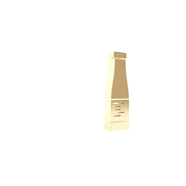 Beyaz arka planda izole edilmiş altın sos şişesi ikonu. Ketçap, hardal ve fast food için soslu mayonez şişeleri. 3d illüstrasyon 3B canlandırma — Stok fotoğraf