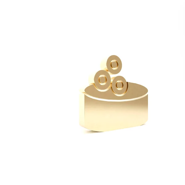 Gold Tin kan met kaviaar pictogram geïsoleerd op witte achtergrond. 3d illustratie 3D renderen — Stockfoto