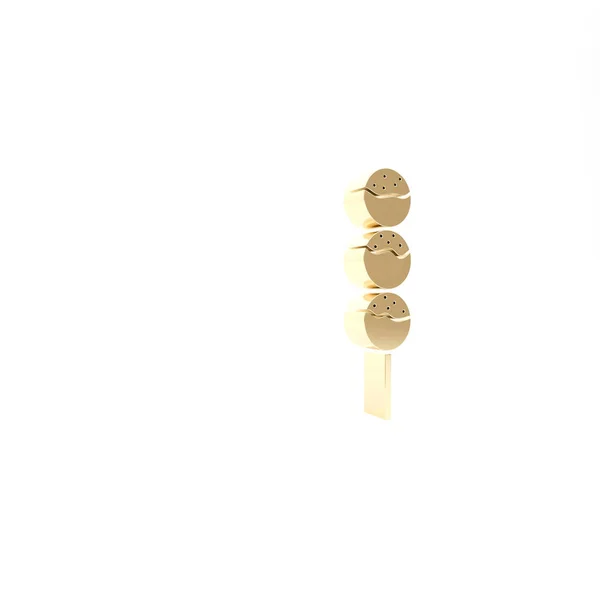 Oro Takoyaki en un icono de palo aislado sobre fondo blanco. Comida callejera japonesa. 3D ilustración 3D render —  Fotos de Stock