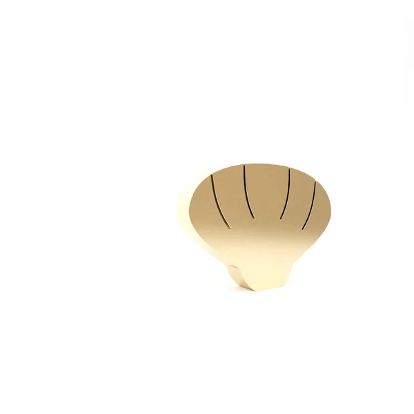 Gold Scallop icono de concha marina aislado sobre fondo blanco. Señal de concha marina. 3D ilustración 3D render —  Fotos de Stock