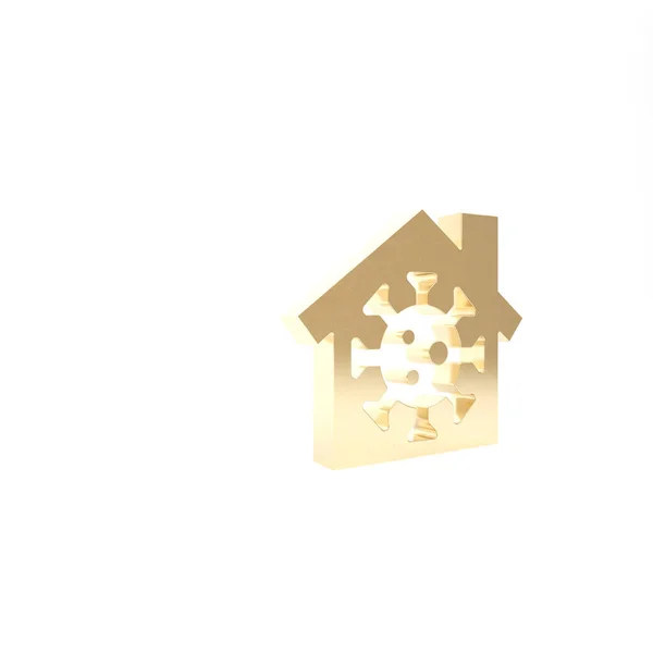 Gold Stay ícone em casa isolado no fundo branco. Vírus da Corona 2019-nCoV. 3D ilustração 3D render — Fotografia de Stock