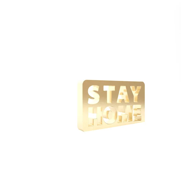 Золотая домашняя икона Stay выделена на белом фоне. Коронавирус 2019-nCoV. 3D-рендеринг — стоковое фото