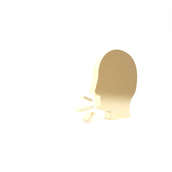 Gold Man βήχας εικονίδιο απομονώνονται σε λευκό φόντο. Ιογενής λοίμωξη, γρίπη, κρυολόγημα. Φυματίωση, παρωτίτιδα, κοκκύτης. 3d απεικόνιση 3D καθιστούν. — Φωτογραφία Αρχείου