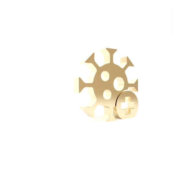 Icono de virus Gold Positive aislado sobre fondo blanco. Virus Corona 2019-nCoV. Bacterias y gérmenes, cáncer de células, microbios, hongos. 3D ilustración 3D render — Foto de Stock