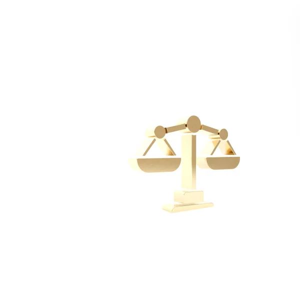 Gold Scales of justice icon isolated on white background. Court of law symbol. Balance scale sign. 3d illustration 3D render — Stock Photo, Image