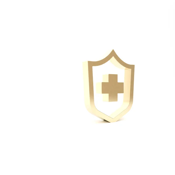 Χρυσό εικονίδιο ασφάλισης υγείας απομονώνονται σε λευκό φόντο. Προστασία ασθενών. Ασφάλεια, ασφάλεια, προστασία, προστασία. 3d απεικόνιση 3D καθιστούν — Φωτογραφία Αρχείου