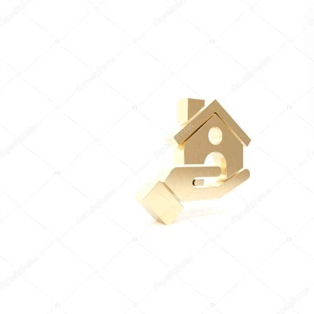 Gold House insurance icon isolated on white background. Security, safety, protection, protect concept. 3d illustration 3D render