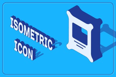 Isometric gübre torbası ikonu mavi arkaplanda izole edildi. Vektör