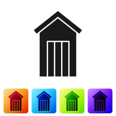 Beyaz arka planda siyah ahşap tuvalet ikonu var. Renkli kare düğmelerle simgeleri ayarla. Vektör