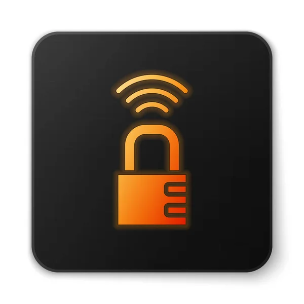 Oranžový zářící neon Inteligentní bezpečná kombinace zámek ikona izolované na bílém pozadí. Kombinovaný visací zámek. Bezpečnost, ochrana, heslo, soukromí. Černý knoflík. Vektor — Stockový vektor