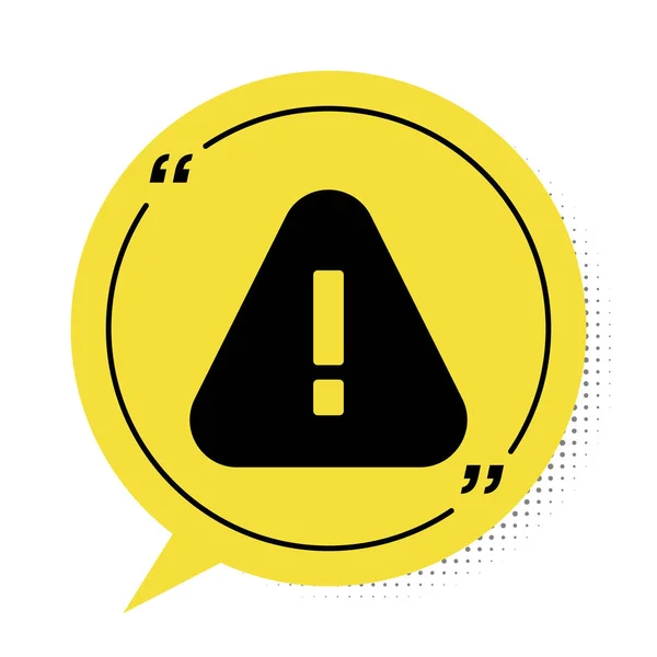 Beyaz arkaplanda siyah ünlem işareti var. Tehlike uyarısı, dikkat, dikkat, tehlike uyarısı. Sarı konuşma balonu sembolü. Vektör — Stok Vektör