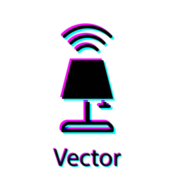 Schwarzes Smart Tischlampen-Systemsymbol isoliert auf weißem Hintergrund. Konzept Internet der Dinge mit drahtloser Verbindung. Vektor — Stockvektor