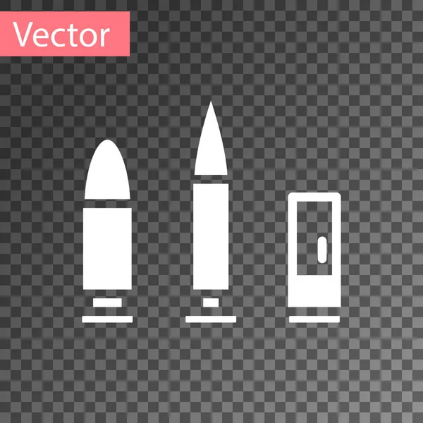 Icono de bala blanca y cartucho aislado sobre fondo transparente. Vector — Vector de stock