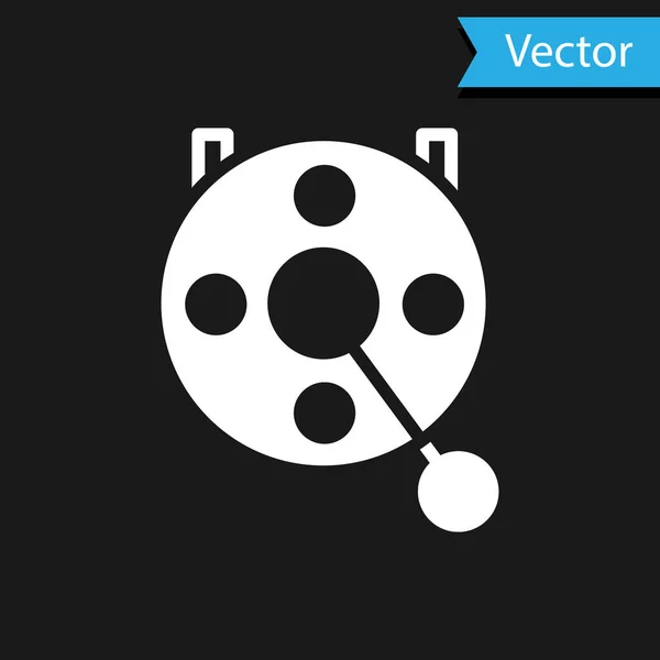 Witte Spinning haspel voor vissen pictogram geïsoleerd op zwarte achtergrond. Visserij spoel. Visserij tackle. Vector — Stockvector