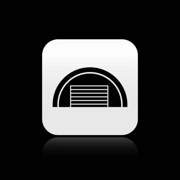Black Garage Symbol isoliert auf schwarzem Hintergrund. Silberner quadratischer Knopf. Vektor — Stockvektor