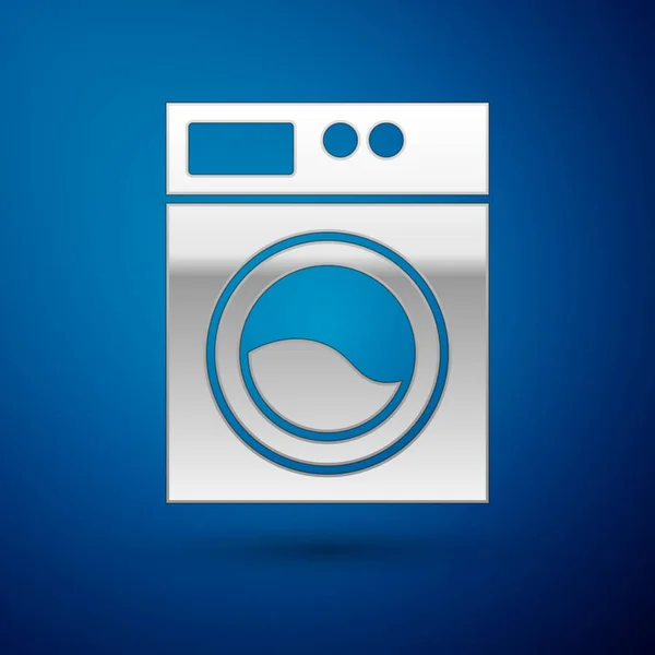 Silver Washer εικόνα απομονώνονται σε μπλε φόντο. Εικονίδιο πλυντηρίου. Πλυντήριο ρούχων - πλυντήριο ρούχων. Σύμβολο οικιακής συσκευής. Διάνυσμα — Διανυσματικό Αρχείο