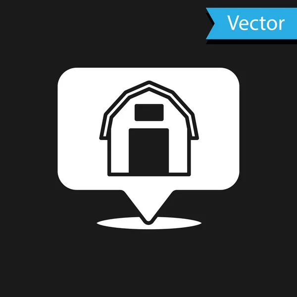 Ubicación blanca casa de campo icono aislado sobre fondo negro. Vector — Vector de stock