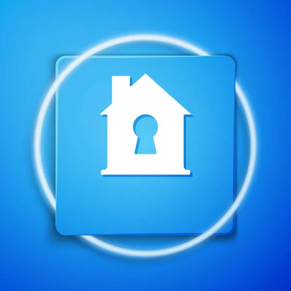 White House under protection icon isolated on blue background. Home and shield. Protection, safety, security, protect, defense concept. Blue square button. Vector — Stock Vector