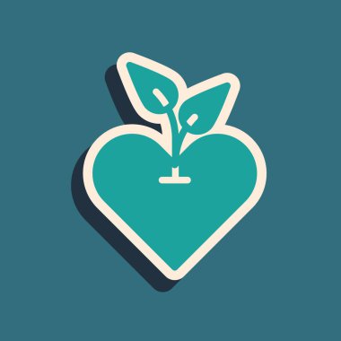 Yeşil Kalp simgesi yeşil arkaplanda izole edildi. İlk yardım. Sağlık, tıbbi ve eczane işaretleri. Uzun gölge tarzı. Vektör