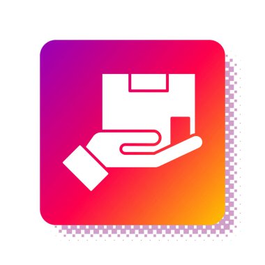 Beyaz Teslimat sigorta ikonu beyaz arka planda izole edildi. Kalkanın ötesinde sigorta kutuları var. Kare renk düğmesi. Vektör.