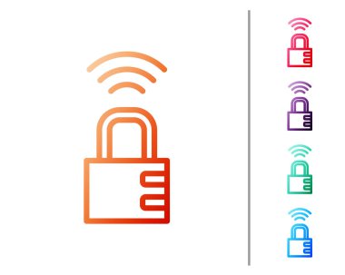 Kırmızı çizgi Akıllı şifreli kilit simgesi beyaz arkaplanda izole edildi. Kombinasyon asma kilit. Güvenlik, güvenlik, koruma, şifre, gizlilik. Renk simgelerini ayarla. Vektör