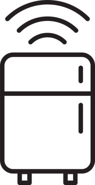 Siyah çizgi Akıllı buzdolabı simgesi beyaz arkaplanda izole edildi. Buzdolabı buzdolabı. İnternet kavramının kablosuz bağlantısı. Vektör