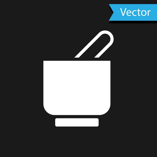 Icono de mortero y mortero blanco aislado sobre fondo negro. Vector — Vector de stock