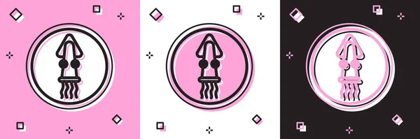 Zestaw Octopus na ikonie płytki izolowane na różowym i białym, czarnym tle. Wektor. — Wektor stockowy