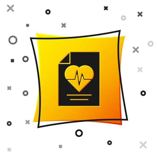 Black Health insurance icon isolated on white background. Patient protection. Security, safety, protection, protect concept. Yellow square button. Vector. — Stock Vector