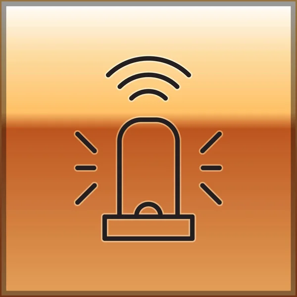 Black line Smart flasher siren system icon isolated on gold background. Emergency flashing siren. Internet of things concept with wireless connection. Vector — Stock Vector