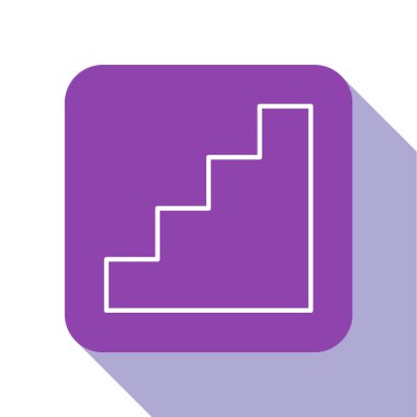 Beyaz çizgi merdiven simgesi beyaz arkaplanda izole edildi. Mor kare düğme. Vektör