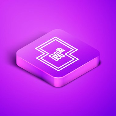 Mor arkaplanda izole edilmiş Isometric çizgi ev planı simgesi. Mor kare düğme. Vektör