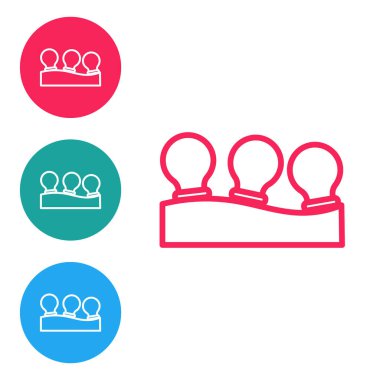 Kırmızı çizgi süpürge kutuları beyaz arkaplanda izole edilmiş. Yüz ve vücut için masaj kavanozları. Tıbbi antidepresan bardaklar. Simgeleri daire düğmelerine ayır. Vektör