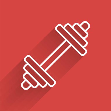 Beyaz çizgi Dumbbell simgesi uzun gölgeli izole edilmiş. Kas kaldırma ikonu, fitness halteri, spor aletleri, egzersiz yaban domuzu. Vektör