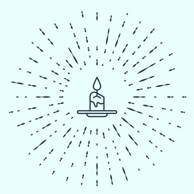 Siyah çizgi Aroma mum simgesi gri arkaplanda izole edildi. Soyut çember rastgele noktalar. Vektör