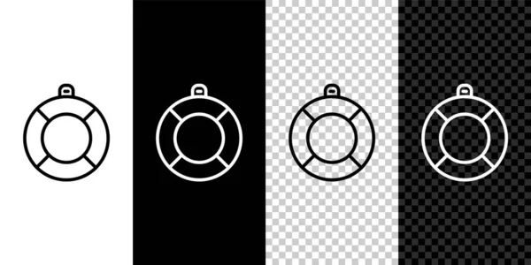Set baris ikon Lifebuoy terisolasi pada latar belakang hitam dan putih. Simbol sabuk pengaman. Vektor - Stok Vektor